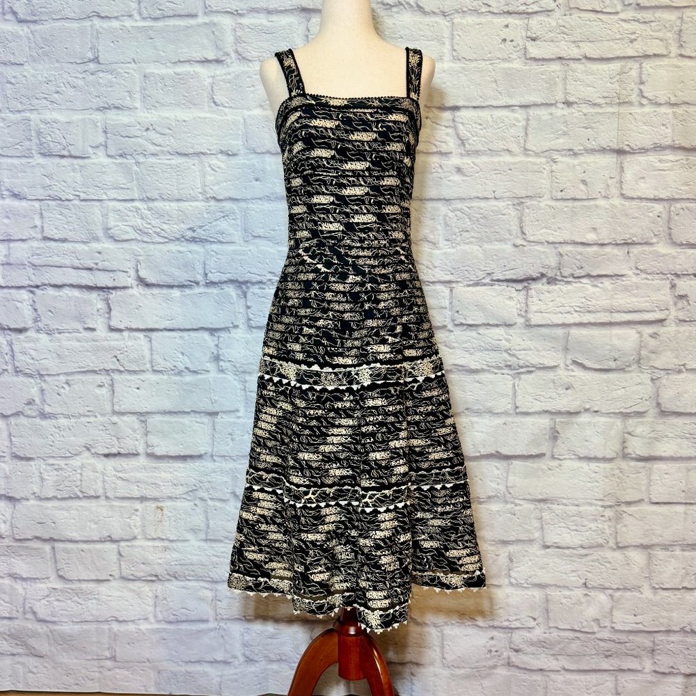Anthropologie Elevenses Black & Cream Fit & Flare Midi Dress